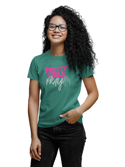 Pretty Girls Pray Unisex Tee- Pink & Silver