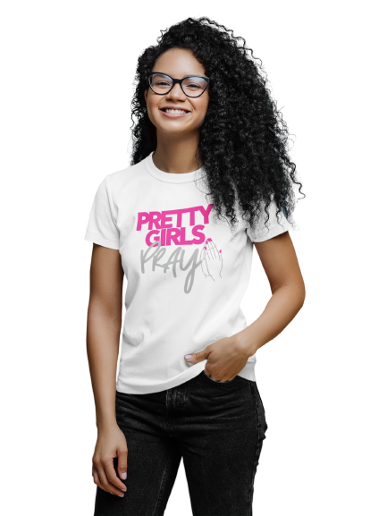 Pretty Girls Pray Unisex Tee- Pink & Silver
