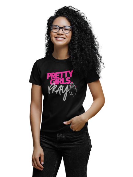 Pretty Girls Pray Unisex Tee- Pink & Silver